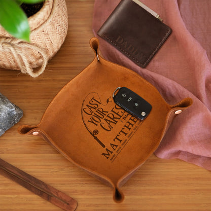 CHRISTIANARTBAG Personalized Leather Tray | Uncover the sacred meaning of your name – Cast Your Cares – Custom Engraved Christian Gift by CHRISTIANARTBAG, CAB02120525