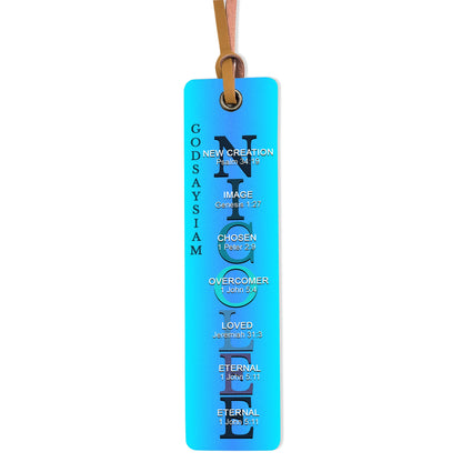 Personalized Christian Leather Bookmark – Custom Name & Bible Verses – God Says I Am Gift for Book Lovers