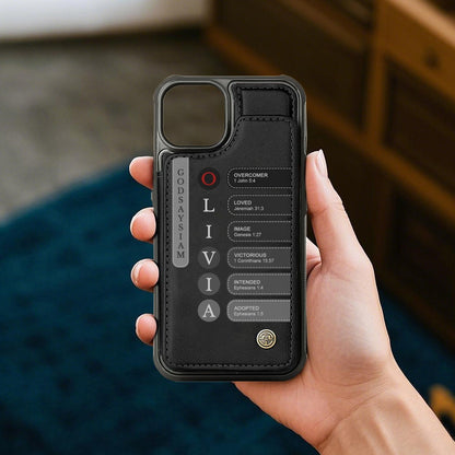 Personalized Leather Flip Wallet Phone Case with Bible Verse Initials – Custom Name Christian Phone Cover by CHRISTIANARTBAG