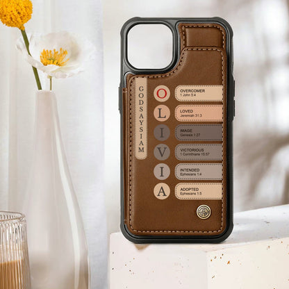 Personalized Leather Flip Wallet Phone Case with Bible Verse Initials – Custom Name Christian Phone Cover by CHRISTIANARTBAG