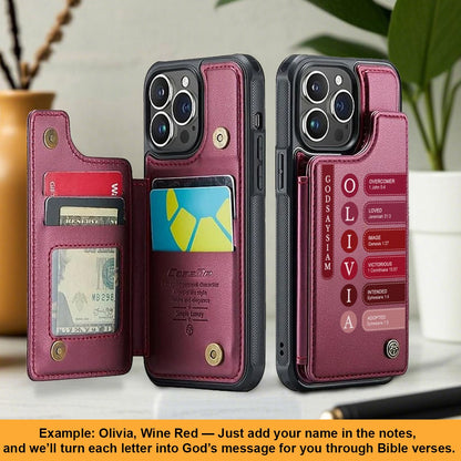 Personalized Leather Flip Wallet Phone Case with Bible Verse Initials – Custom Name Christian Phone Cover by CHRISTIANARTBAG