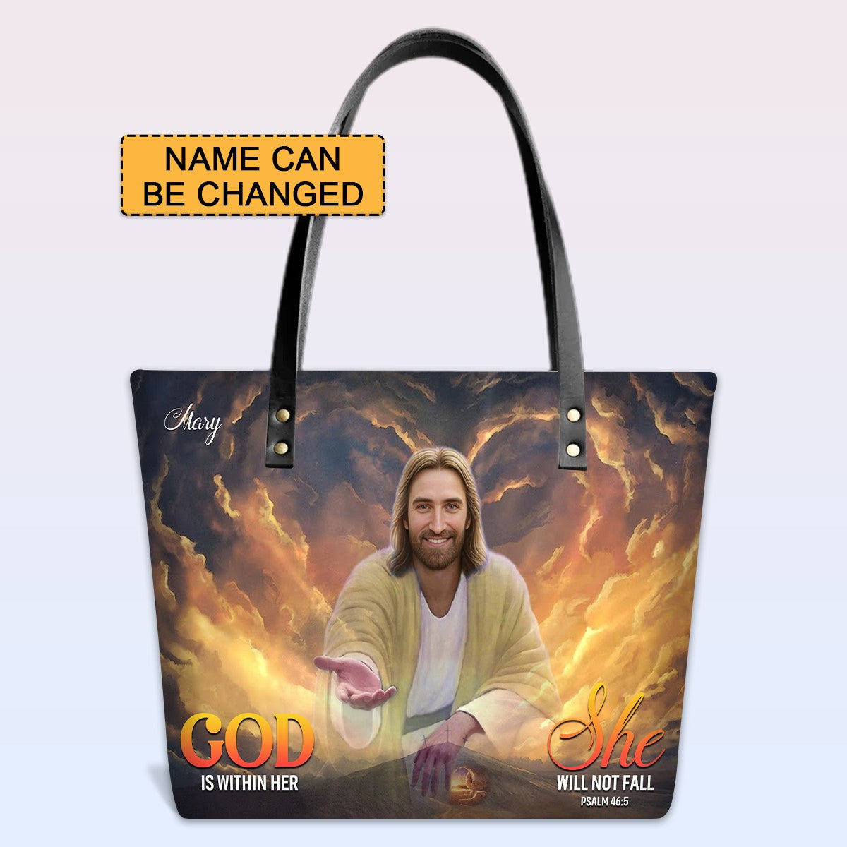 Personalized Leather Tote Bag with Bible Verses – God is within her, she will not fall Psalm 46:5 | Custom Name | CHRISTIANARTBAG Leather TOTE Bag