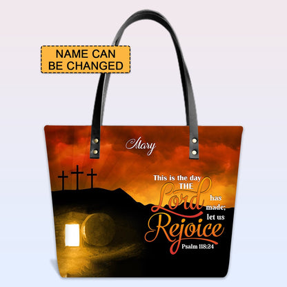 Personalized Leather Tote Bag with Bible Verses – This is the day the Lord has made let us rejoice! Psalm 118 24 | CHRISTIANARTBAG Leather TOTE Bag