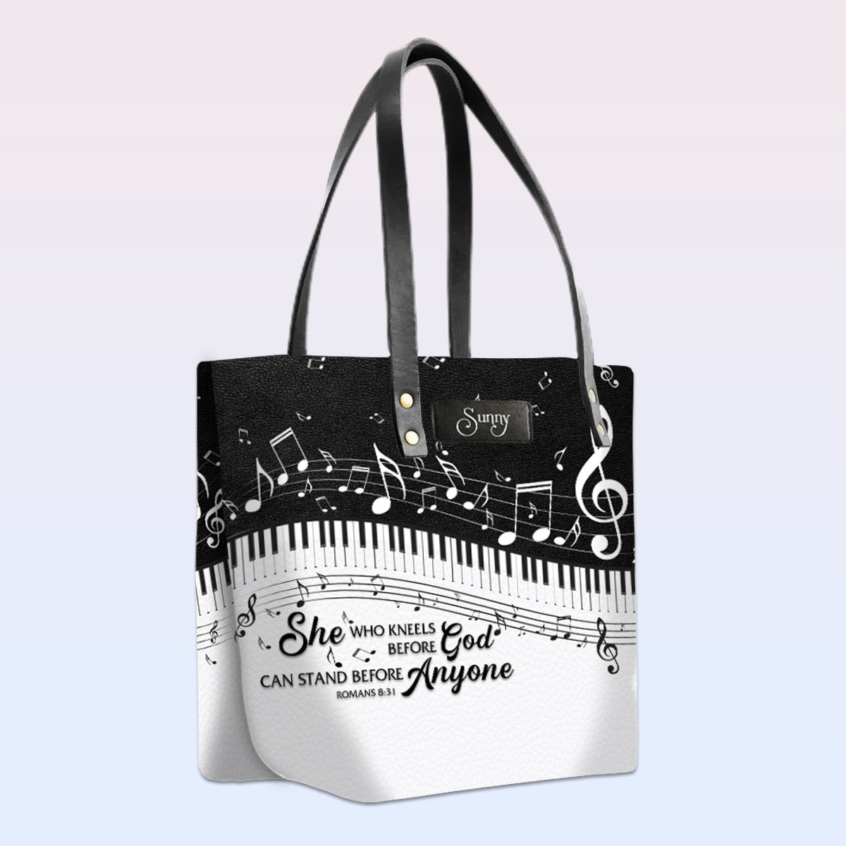 Personalized Leather Tote Bag with Bible Verses – She Who Kneels Before GOD Can Stand Before Anyone Romans 8 31 | CHRISTIANARTBAG Leather TOTE Bag