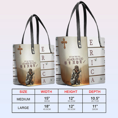 Personalized Leather Tote Bag with Bible Verses – Custom Name and Skintone – Uncover the sacred meaning of your name | CHRISTIANARTBAG Leather TOTE Bag