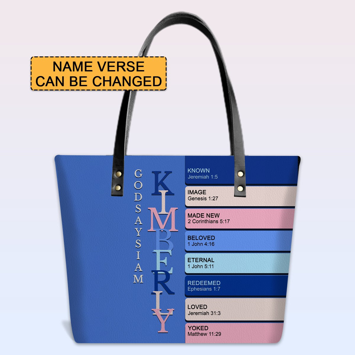 Personalized Leather Tote Bag with Bible Verses – Uncover the sacred meaning of your name – Custom Faith-Inspired Handbag | CHRISTIANARTBAG Leather TOTE Bag