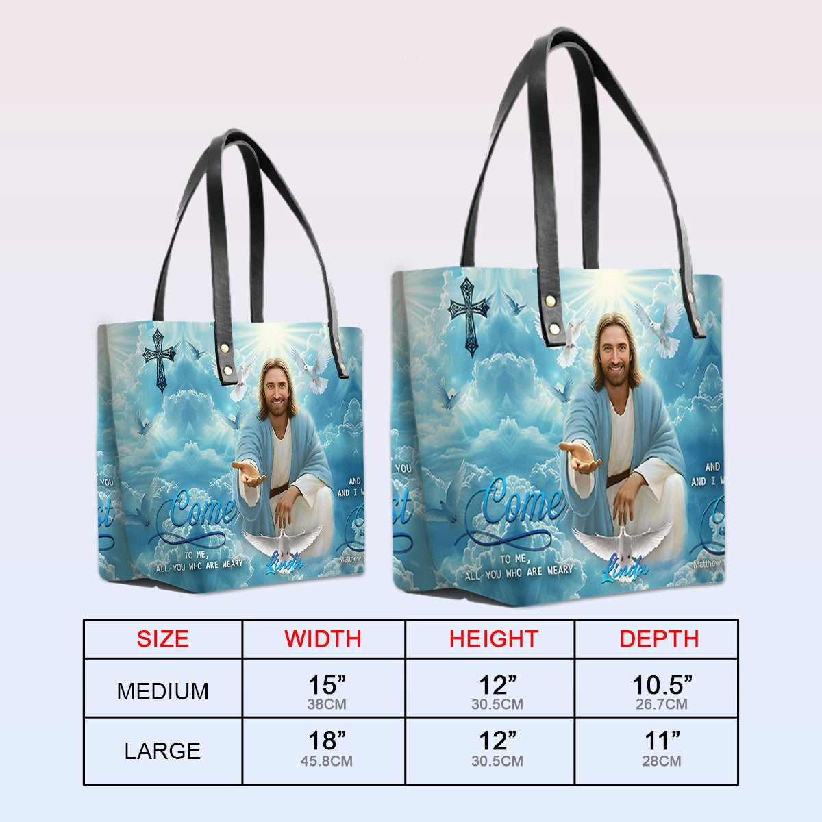 Personalized Leather Tote Bag with Bible Verses – Come to me, all who are weary, and I will give you rest, Matthew 11 28 | Custom Name | CHRISTIANARTBAG Leather TOTE Bag