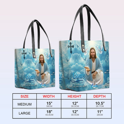Personalized Leather Tote Bag with Bible Verses – Come to me, all who are weary, and I will give you rest, Matthew 11 28 | Custom Name | CHRISTIANARTBAG Leather TOTE Bag