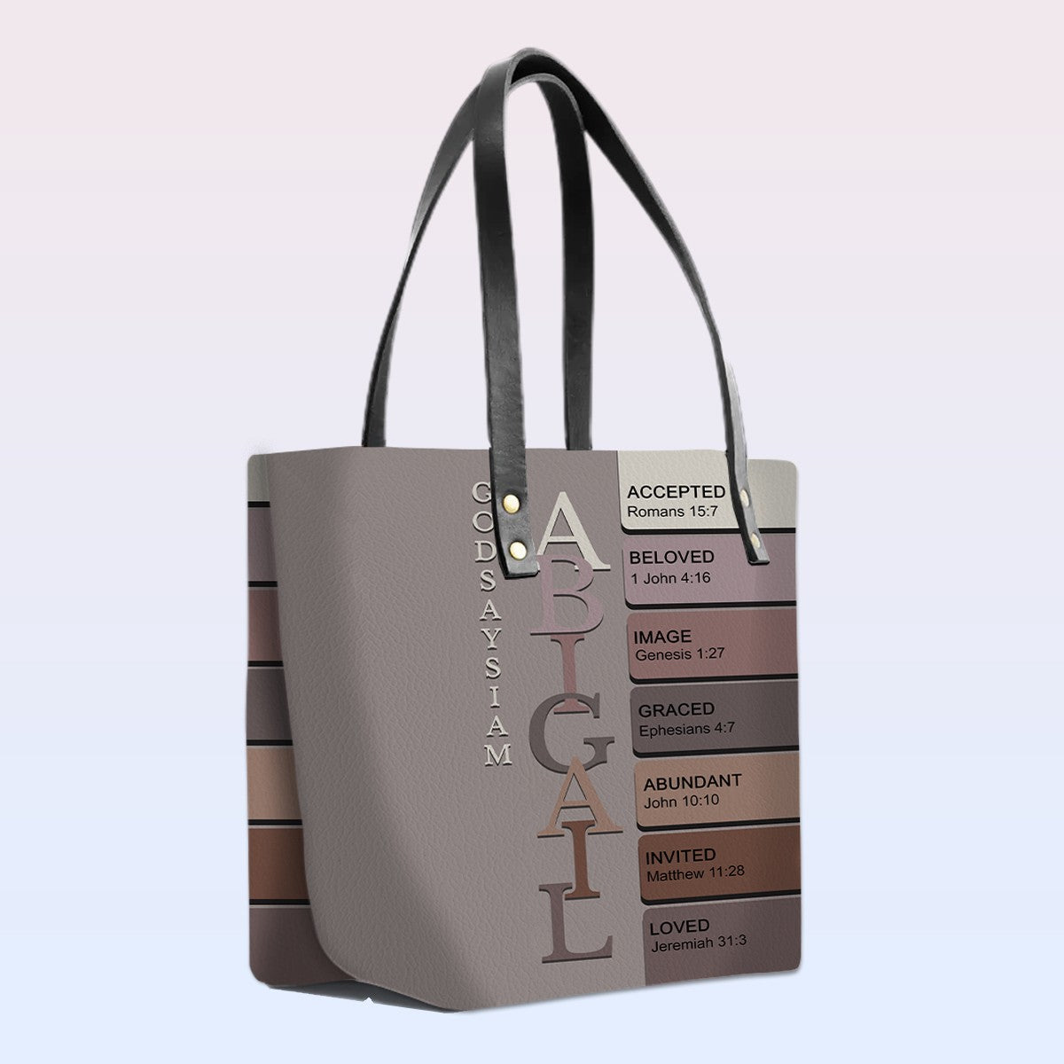 Personalized Leather Tote Bag with Bible Verses – Uncover the sacred meaning of your name – Custom Faith-Inspired Handbag | CHRISTIANARTBAG Leather TOTE Bag