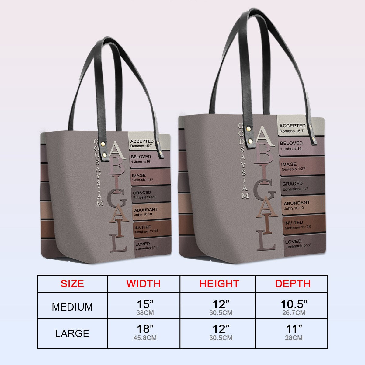 Personalized Leather Tote Bag with Bible Verses – Uncover the sacred meaning of your name – Custom Faith-Inspired Handbag | CHRISTIANARTBAG Leather TOTE Bag