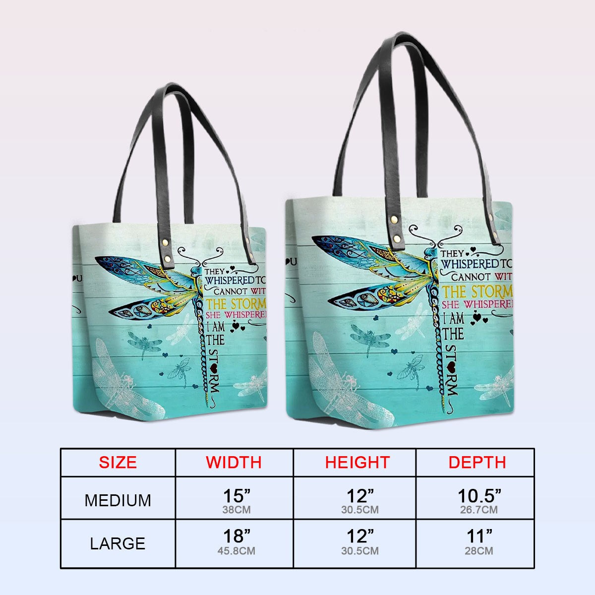 Personalized Leather Tote Bag with Bible Verses – I Am The Storm - Dragonfly | CHRISTIANARTBAG Leather TOTE Bag