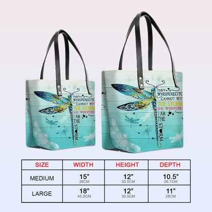 Personalized Leather Tote Bag with Bible Verses – I Am The Storm - Dragonfly | CHRISTIANARTBAG Leather TOTE Bag