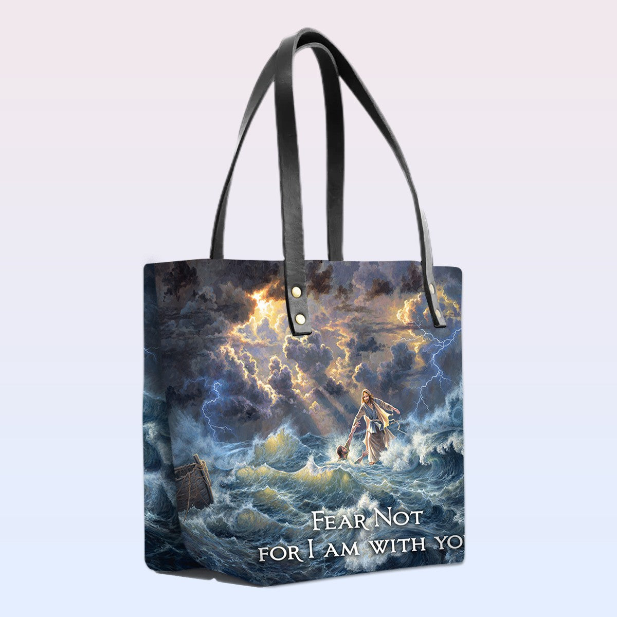 Personalized Leather Tote Bag with Bible Verses – Fear not, for I am with you Isaiah 41 10 | CHRISTIANARTBAG Leather TOTE Bag