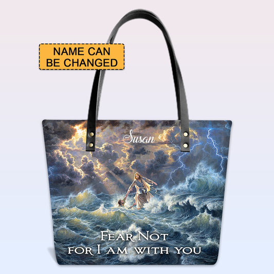 Personalized Leather Tote Bag with Bible Verses – Fear not, for I am with you Isaiah 41 10 | CHRISTIANARTBAG Leather TOTE Bag