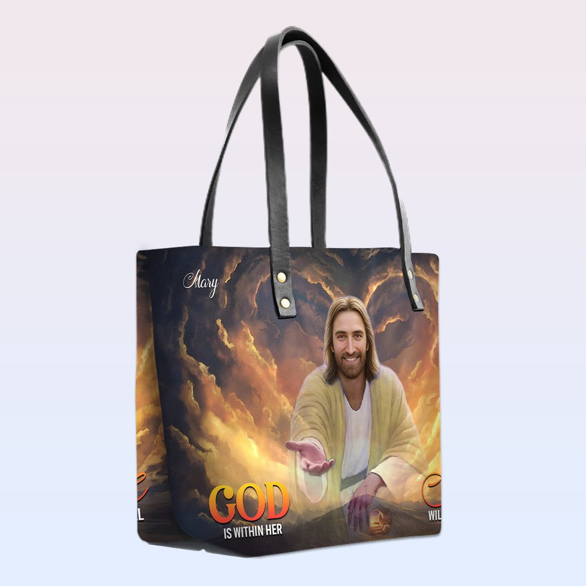 Personalized Leather Tote Bag with Bible Verses – God is within her, she will not fall Psalm 46:5 | Custom Name | CHRISTIANARTBAG Leather TOTE Bag