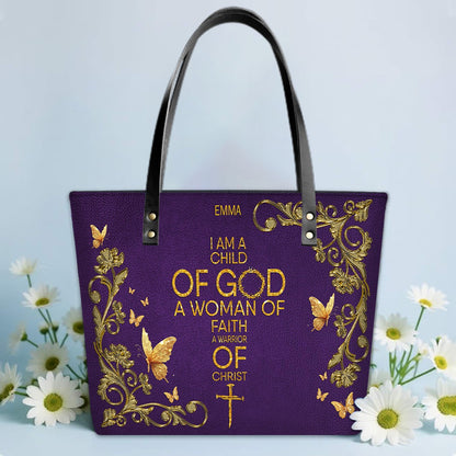 Personalized Leather Tote Bag with Bible Verses – Custom Faith-Inspired Leather TOTE Bag | CHRISTIANARTBAG Leather TOTE Bag Navy CAB01122225