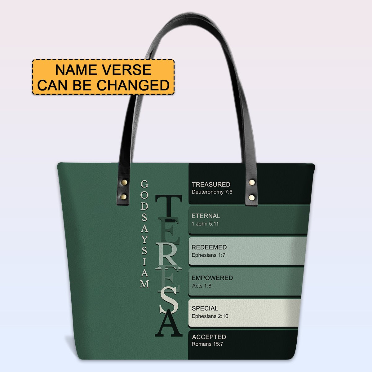 Personalized Leather Tote Bag with Bible Verses – Uncover the sacred meaning of your name – Custom Faith-Inspired Handbag | CHRISTIANARTBAG Leather TOTE Bag