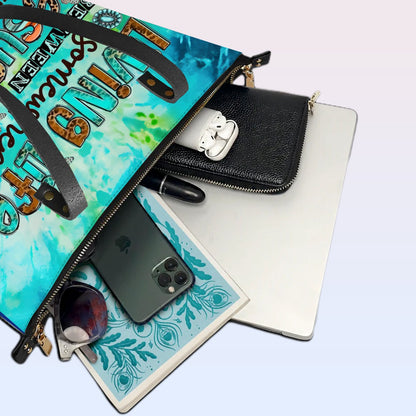 Personalized Leather Tote Bag with Bible Verses – Living Life Somewhere Between Jesus Cow | CHRISTIANARTBAG Leather TOTE Bag