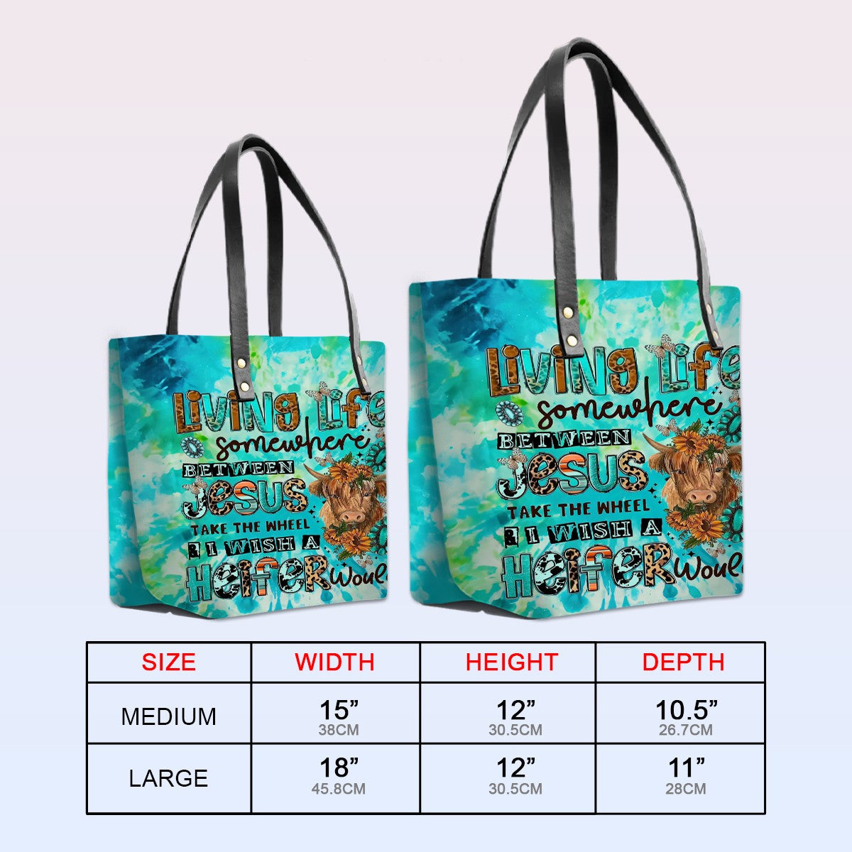 Personalized Leather Tote Bag with Bible Verses – Living Life Somewhere Between Jesus Cow | CHRISTIANARTBAG Leather TOTE Bag