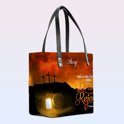 Personalized Leather Tote Bag with Bible Verses – This is the day the Lord has made let us rejoice! Psalm 118 24 | CHRISTIANARTBAG Leather TOTE Bag