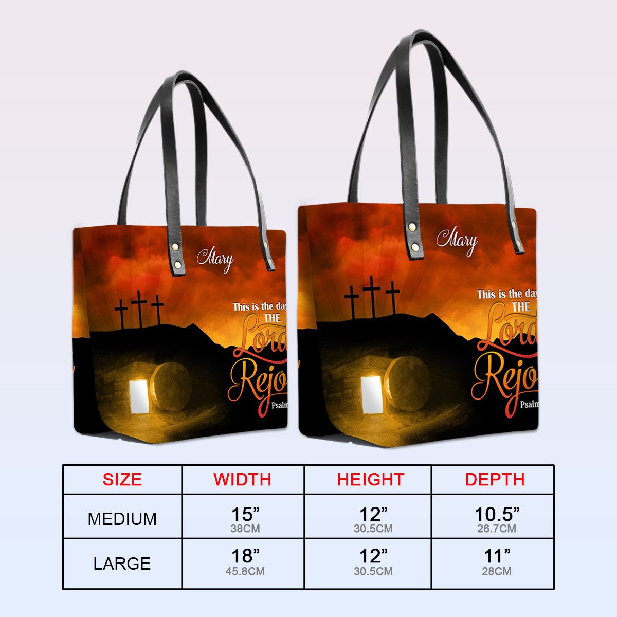 Personalized Leather Tote Bag with Bible Verses – This is the day the Lord has made let us rejoice! Psalm 118 24 | CHRISTIANARTBAG Leather TOTE Bag