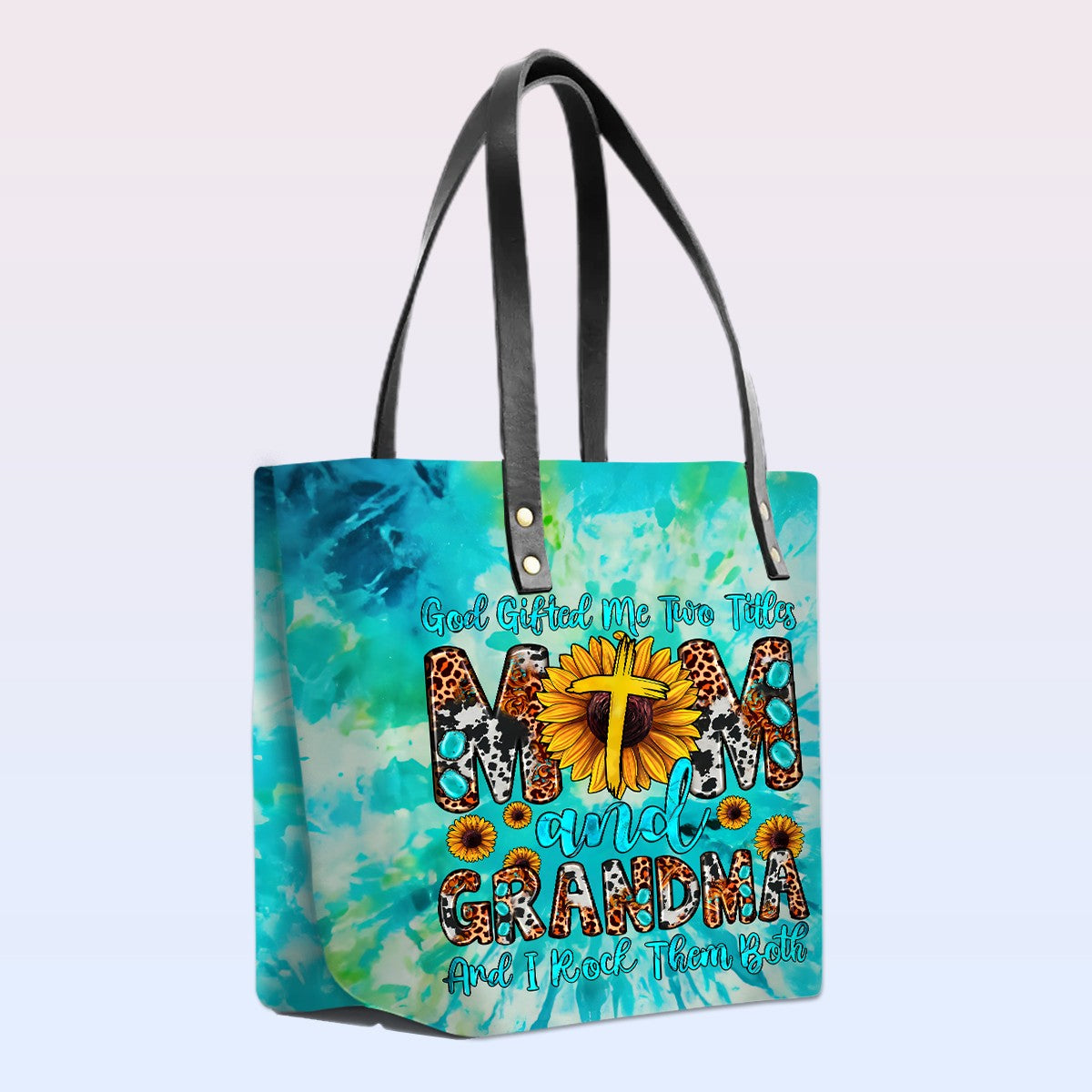 Personalized Leather Tote Bag with Bible Verses – God Gifted Me Two Titles Tie Dye | CHRISTIANARTBAG Leather TOTE Bag
