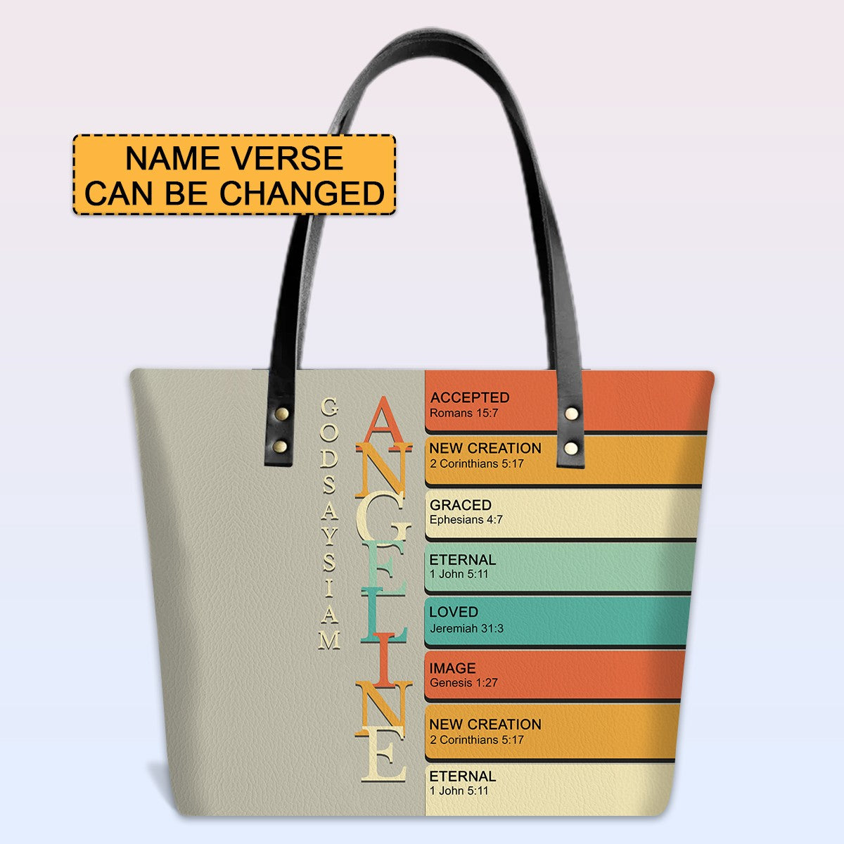 Personalized Leather Tote Bag with Bible Verses – Uncover the sacred meaning of your name – Custom Faith-Inspired Handbag | CHRISTIANARTBAG Leather TOTE Bag