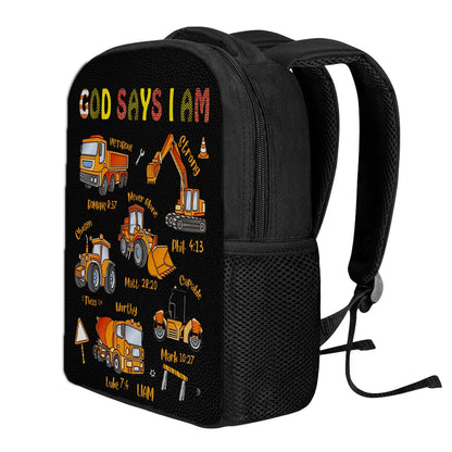 Personalized Christian Kids Backpack with Bible Verses – Construction Vehicle Theme – Back to School Gift by CHRISTIANARTBAG