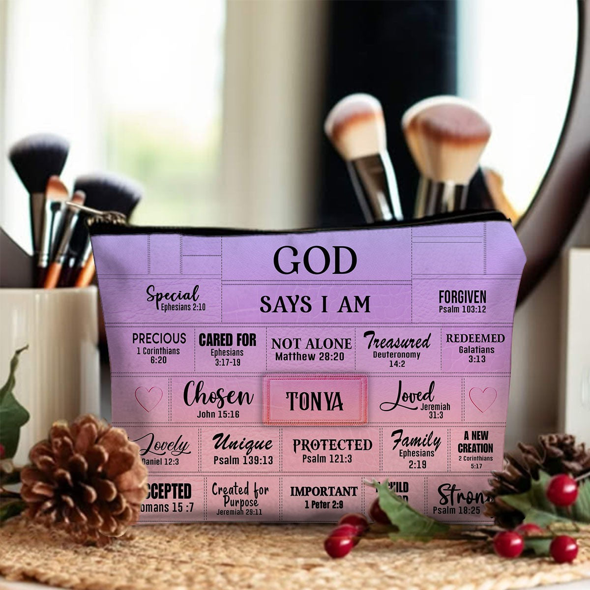 Personalized Christian Cosmetic Bag – Custom Name Makeup Bag with Bible Verses | CHRISTIANARTBAG