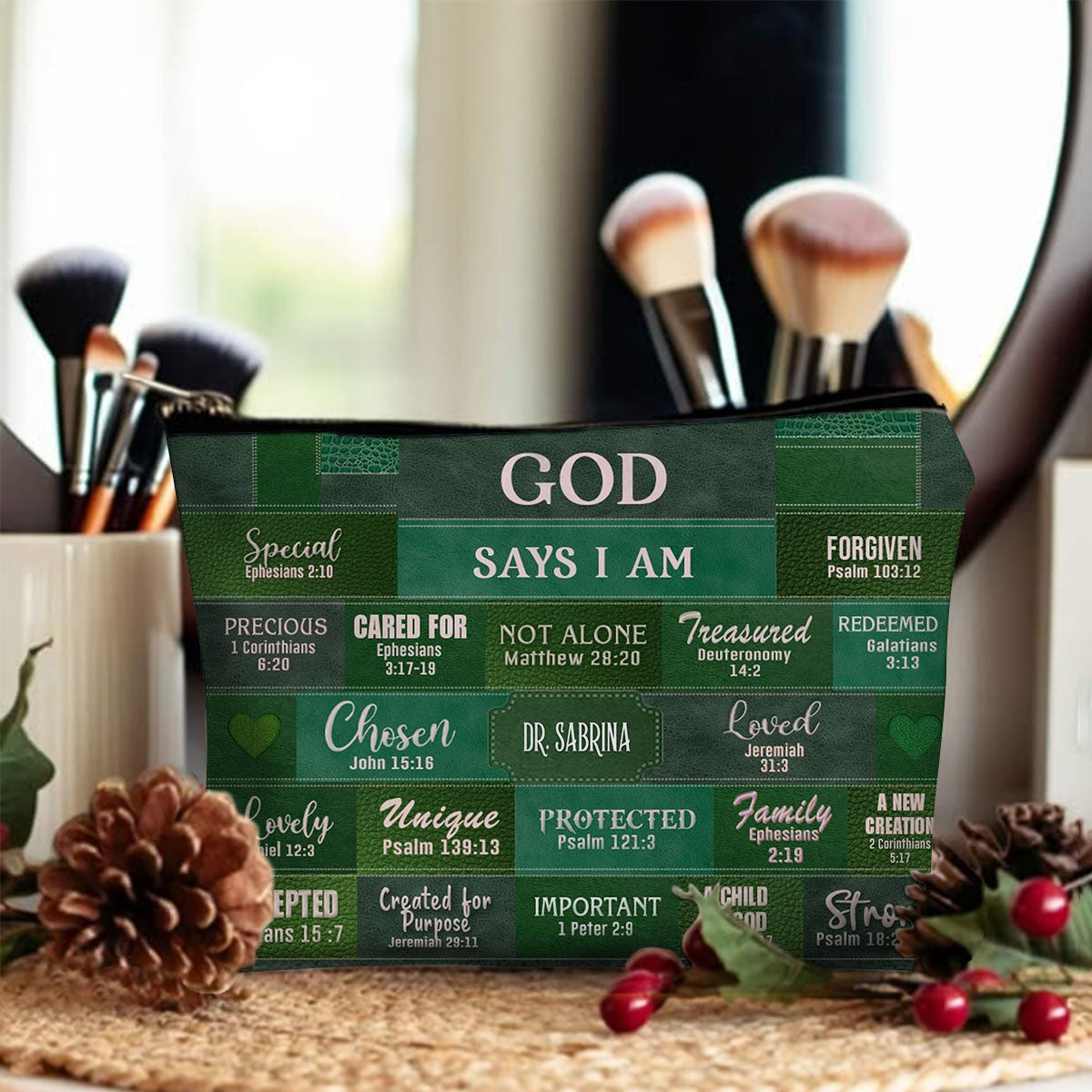 Personalized Christian Cosmetic Bag – Custom Name Makeup Bag with Bible Verses | CHRISTIANARTBAG