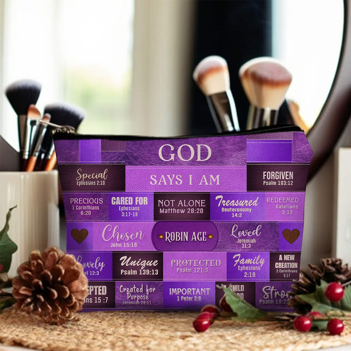Personalized Christian Cosmetic Bag – Custom Name Makeup Bag with Bible Verses | CHRISTIANARTBAG
