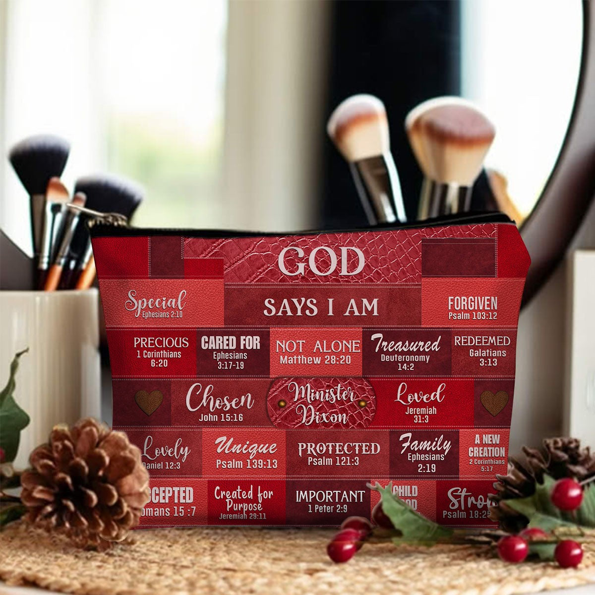 Personalized Christian Cosmetic Bag – Custom Name Makeup Bag with Bible Verses | CHRISTIANARTBAG