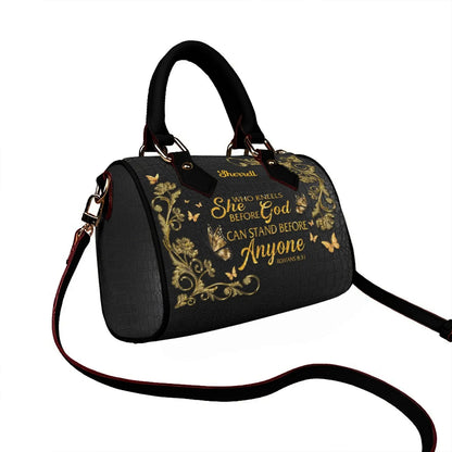 Personalized Classic Barrel-Shaped Leather Handbag - Personalized Christian Purse with Name & Scripture - CABLTB01020725