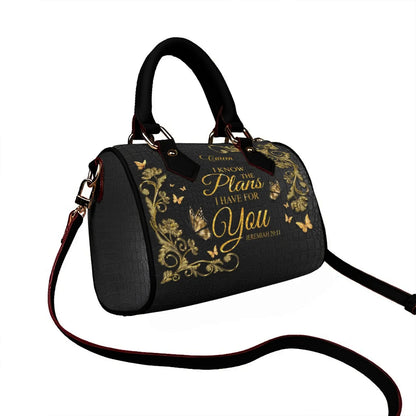 Personalized Classic Barrel-Shaped Leather Handbag - Personalized Christian Purse with Name & Scripture - CABLTB01020725