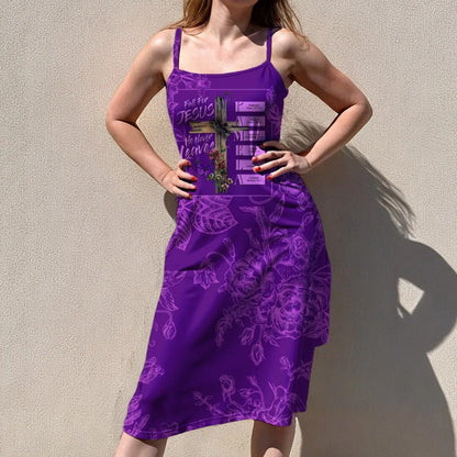 Christian Faith Dress for Women – Bible Verses Purple Print Maxi Dress with Bible Verses | Uncover the sacred meaning of your name