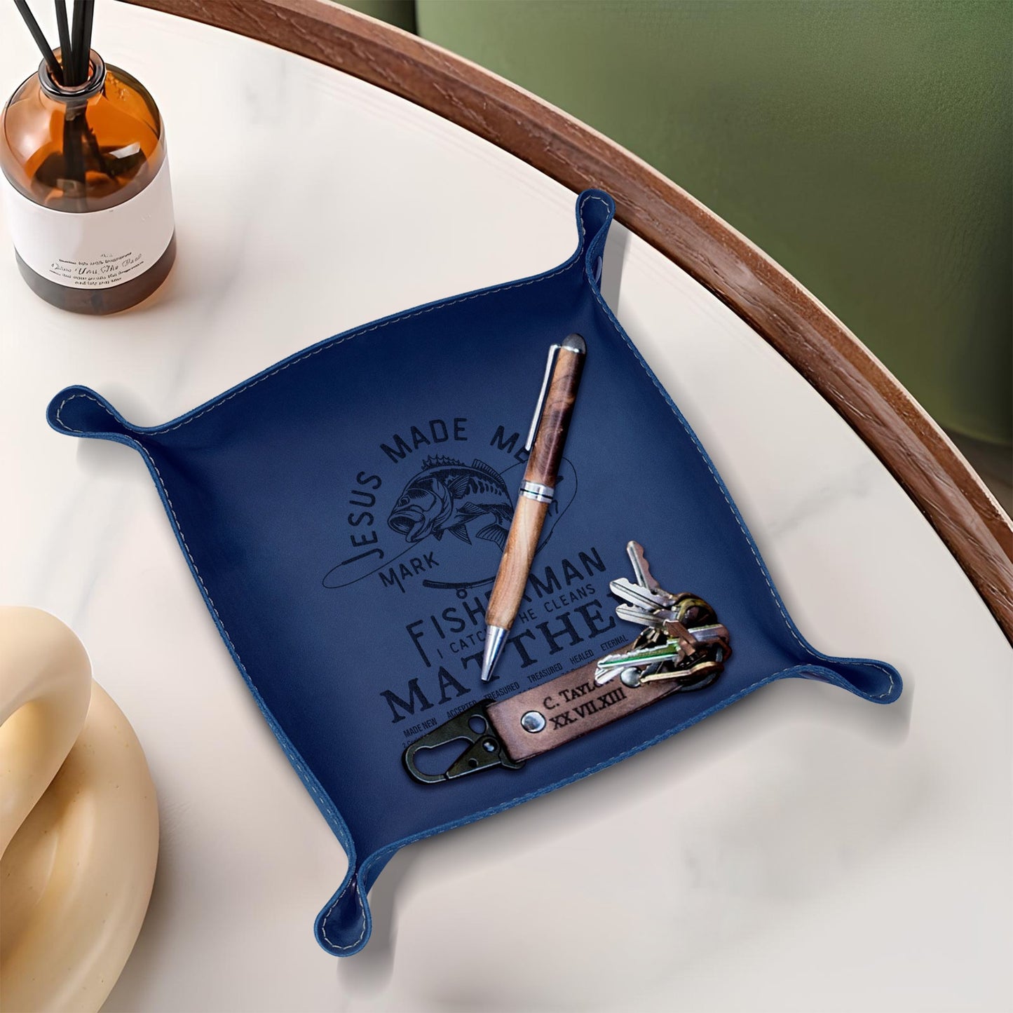 CHRISTIANARTBAG Personalized Leather Tray | Uncover the sacred meaning of your name – Jesus Made Me A Fisher Man – Custom Engraved Christian Gift by CHRISTIANARTBAG, CAB05120525