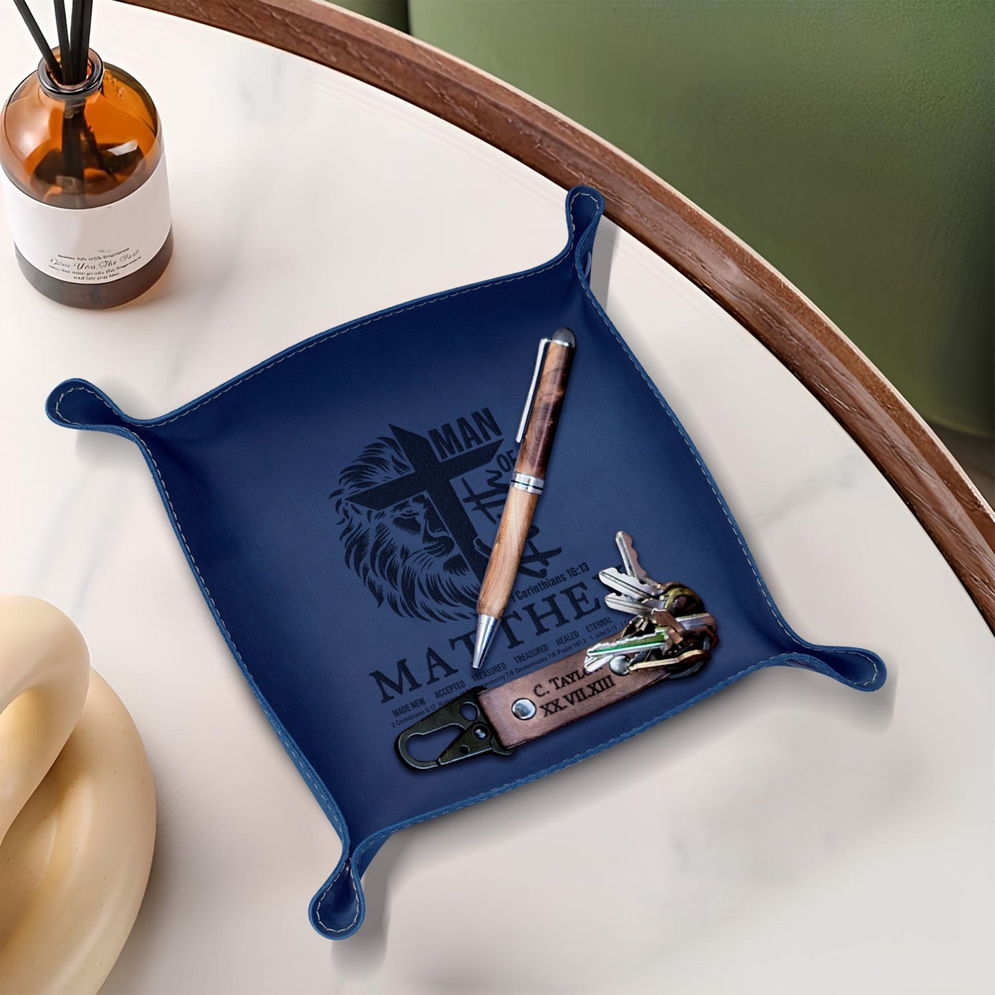 CHRISTIANARTBAG Personalized Leather Tray | Uncover the sacred meaning of your name – Man Of Faith – Custom Engraved Christian Gift by CHRISTIANARTBAG, CAB04120525