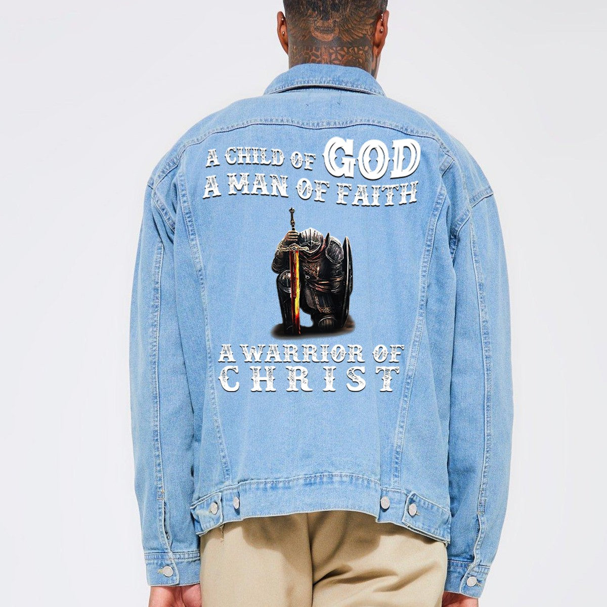 Personalized Christian Denim Jacket – Custom Warrior of Christ Jean Jacket | CHRISTIANARTBAG
