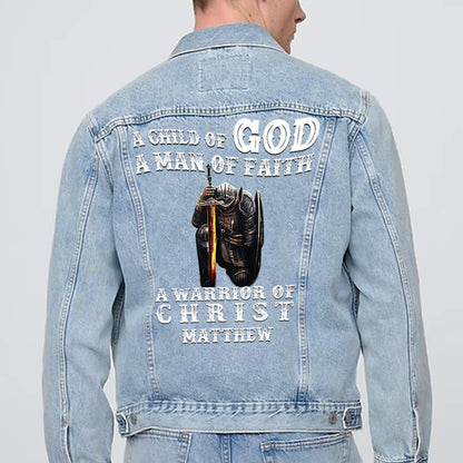 Personalized Christian Denim Jacket – Custom Warrior of Christ Jean Jacket | CHRISTIANARTBAG