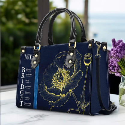 Personalized Leather Handbag with Name Meaning & Bible Verses – Birth Month Flower Design | Christian Gift for Women by CHRISTIANARTBAG