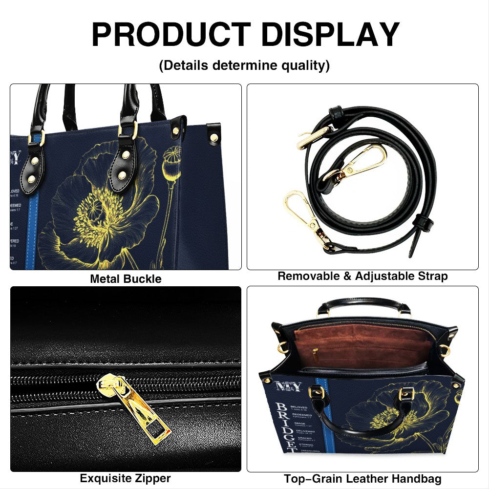 Personalized Leather Handbag with Name Meaning & Bible Verses – Birth Month Flower Design | Christian Gift for Women by CHRISTIANARTBAG