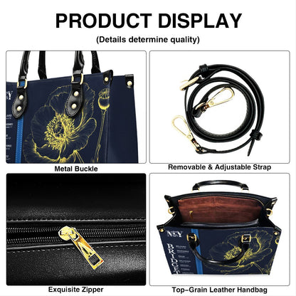 Personalized Leather Handbag with Name Meaning & Bible Verses – Birth Month Flower Design | Christian Gift for Women by CHRISTIANARTBAG