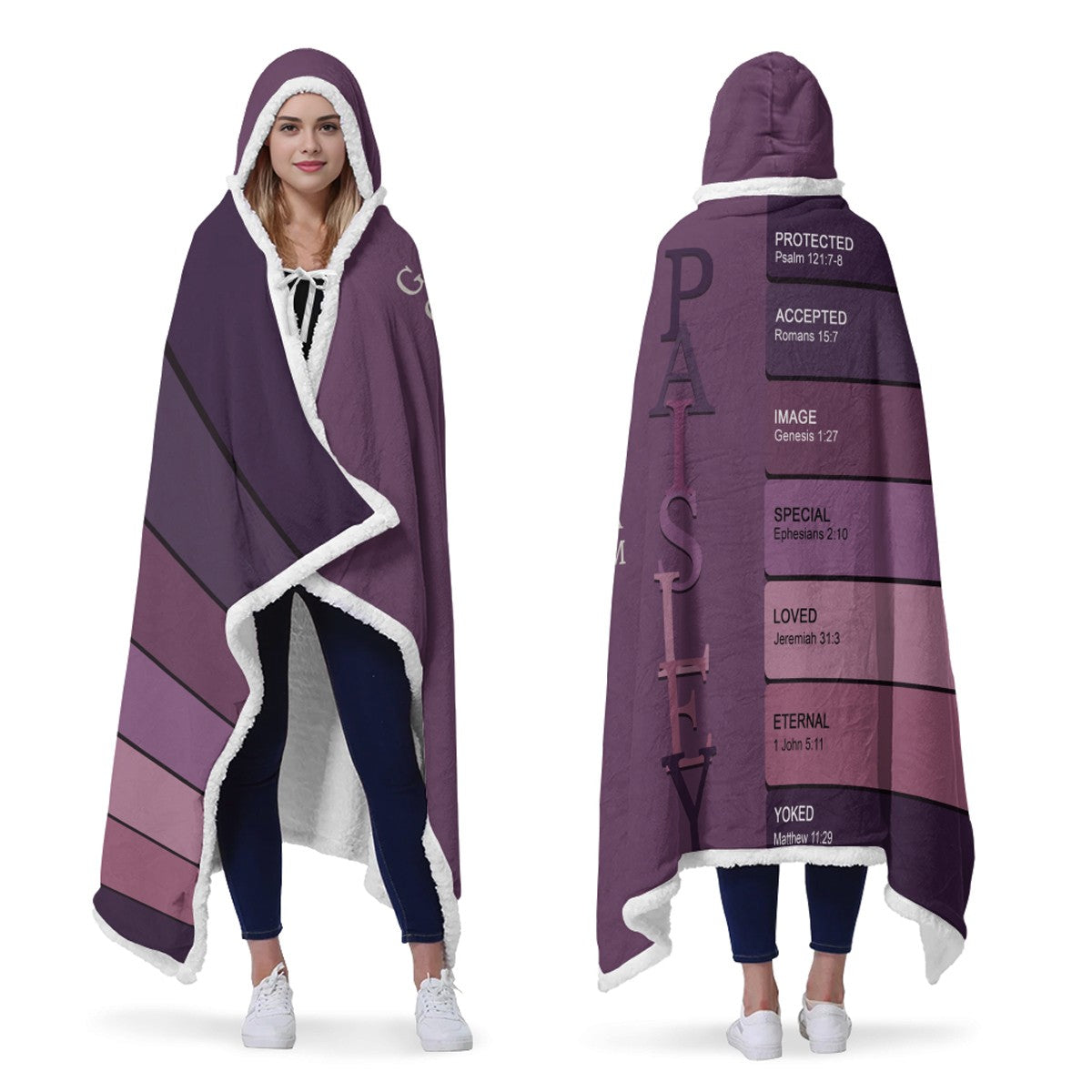 Personalized Wearable Hooded Blanket with Custom Name & Bible Verses – CHRISTIANARTBAG | Adjustable Colors & Christian Gift