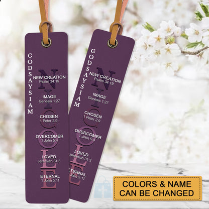 Personalized Christian Leather Bookmark – Custom Name & Bible Verses – God Says I Am Gift for Book Lovers