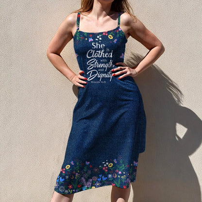 Christian Faith Dress for Women – Bible Verses Denim Print Maxi Dress with Bible Verses | Inspirational Religious Summer Dress