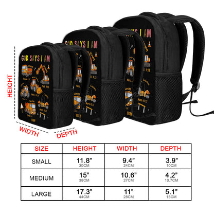 Personalized Christian Kids Backpack with Bible Verses – Construction Vehicle Theme – Back to School Gift by CHRISTIANARTBAG