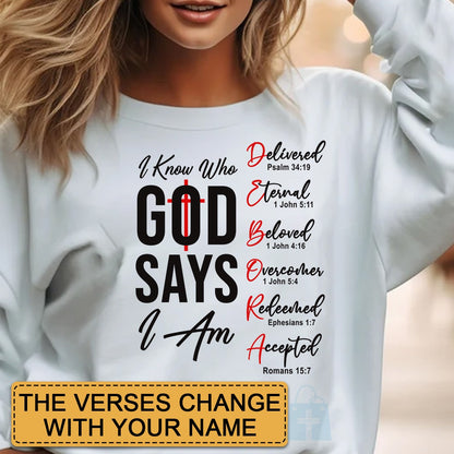 CHRISTIANARTBAG Personalized Sweatshirt : Uncover the sacred meaning of your name - I Know Who GOD Says I Am - Personalized T-Shirt - CAB01280425