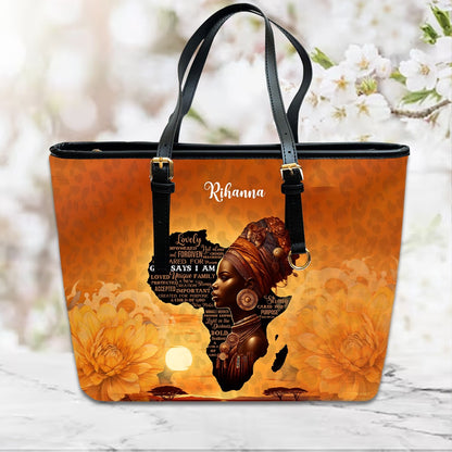 Customizable Afrocentric Leather Tote Bag - Personalized Elegant Designer Handbag by CHRISTIANARTBAG CABLTHB01130424.