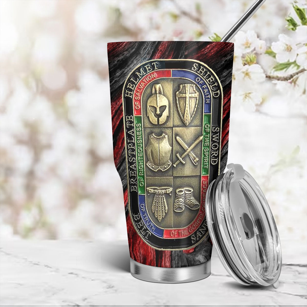 Christianartbag Drinkware, Put On The Full Armor Of GOD Personalized Tumbler , Personalized Mug, Red Black Tumbler, Christian Gift, CABTB05170823. - Christian Art Bag