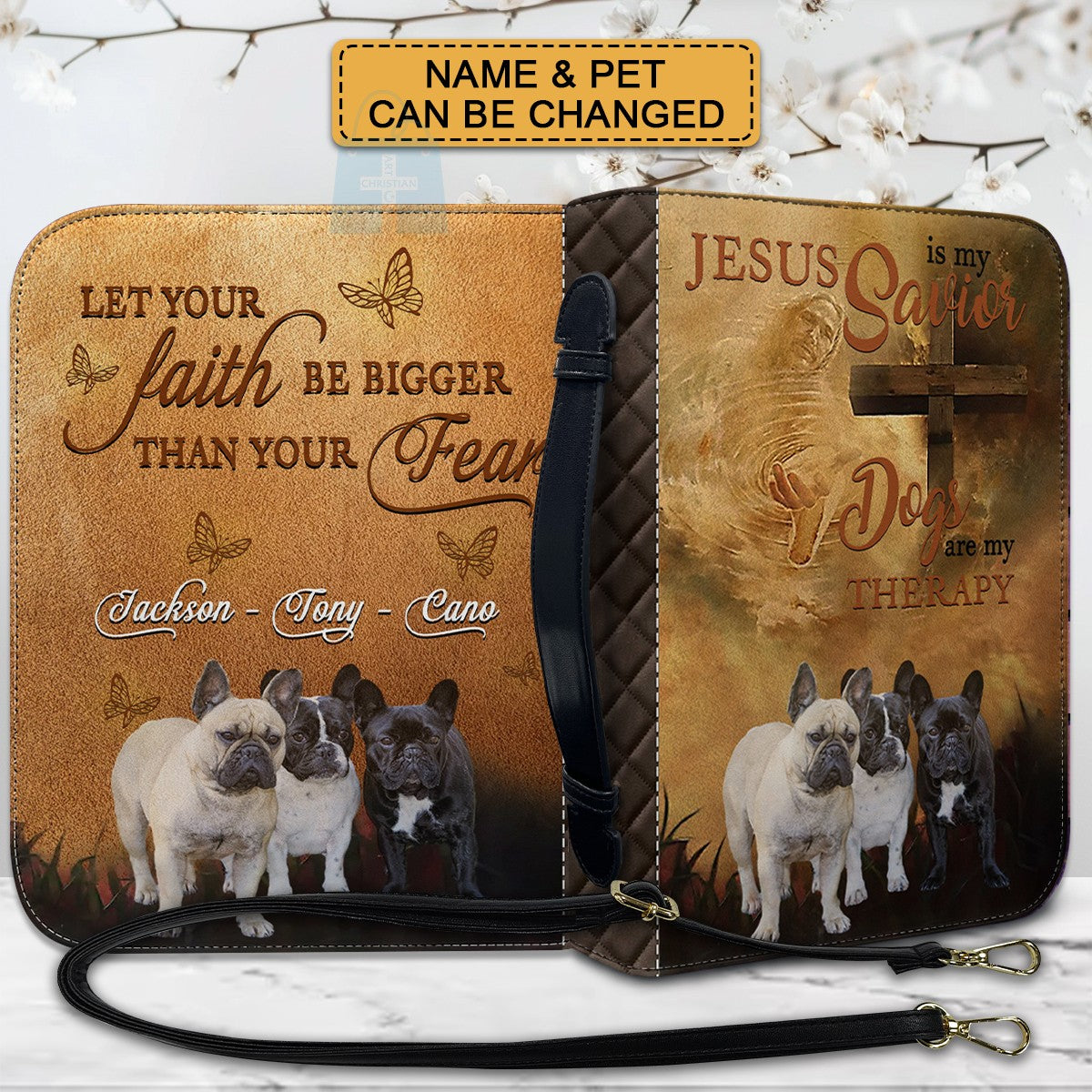 Personalized Bible Cover with Pet Photo & Name – Christian Gift with Dog or Cat Design and Inspirational Scripture Quote